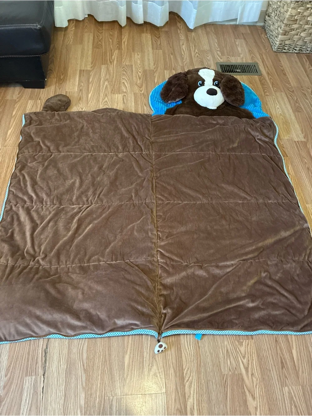 Hug Fun Kids Sleeping Slumber Bag Brown Plush Dog Pillow Head